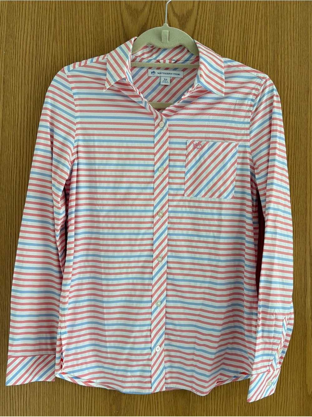 Southern Tide Striped Emery Button Front Pink Blue Shirt Women’s XS Vacation